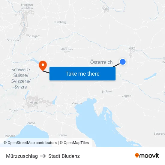 Mürzzuschlag to Stadt Bludenz map