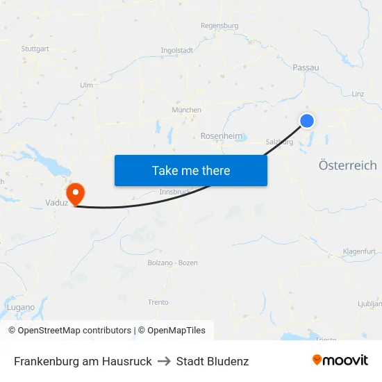 Frankenburg am Hausruck to Stadt Bludenz map