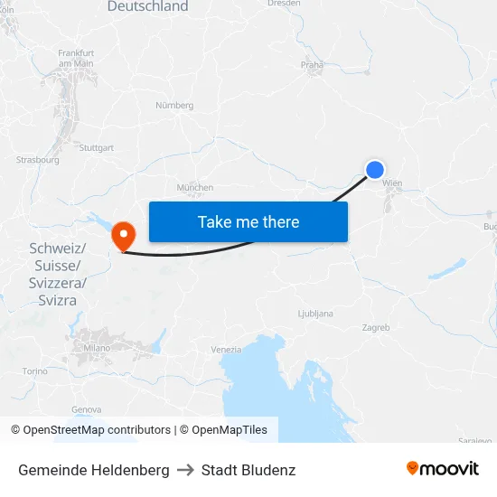 Gemeinde Heldenberg to Stadt Bludenz map
