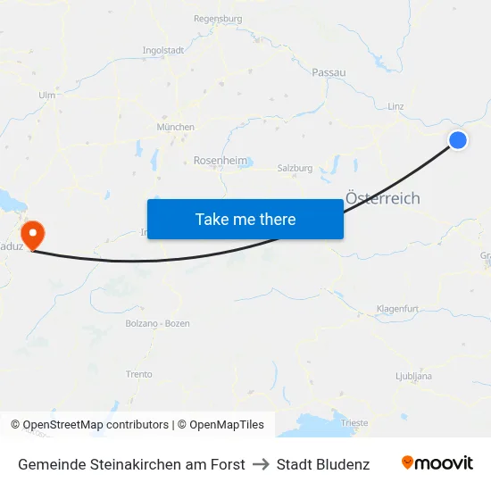 Gemeinde Steinakirchen am Forst to Stadt Bludenz map