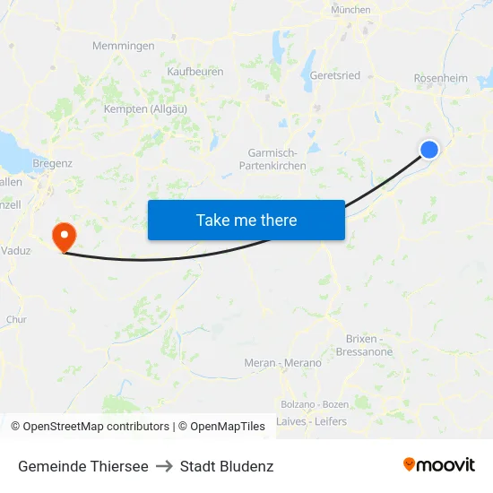 Gemeinde Thiersee to Stadt Bludenz map