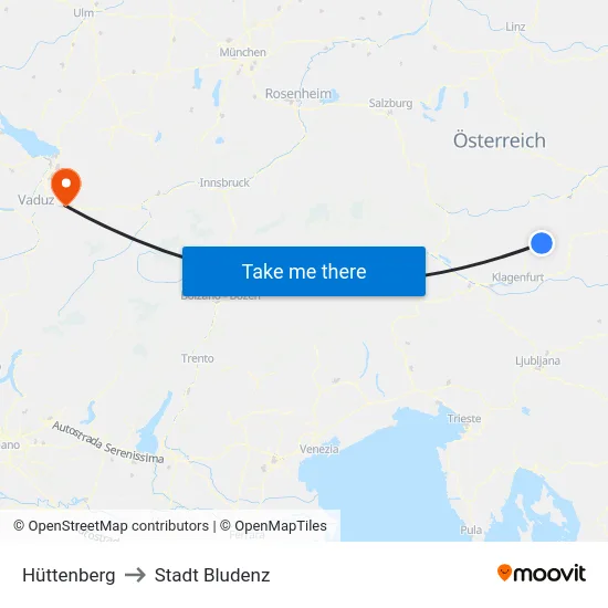 Hüttenberg to Stadt Bludenz map
