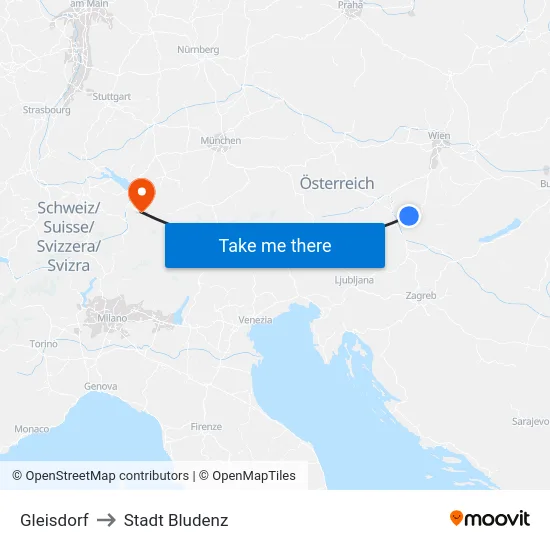 Gleisdorf to Stadt Bludenz map