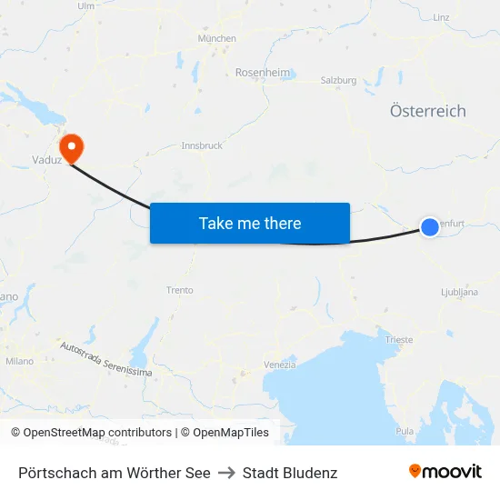 Pörtschach am Wörther See to Stadt Bludenz map
