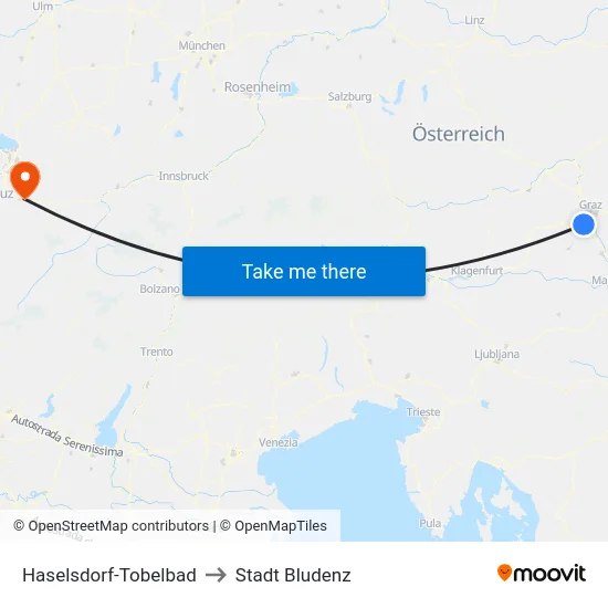 Haselsdorf-Tobelbad to Stadt Bludenz map