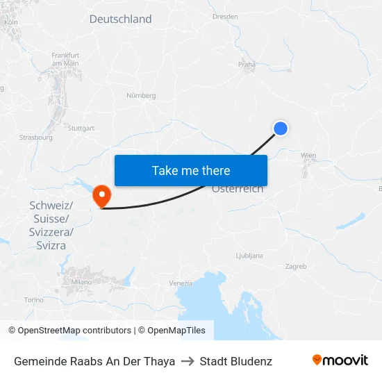 Gemeinde Raabs An Der Thaya to Stadt Bludenz map