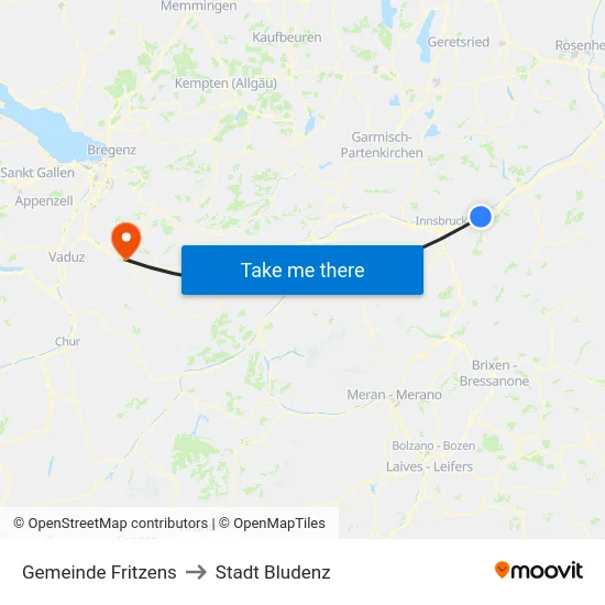 Gemeinde Fritzens to Stadt Bludenz map