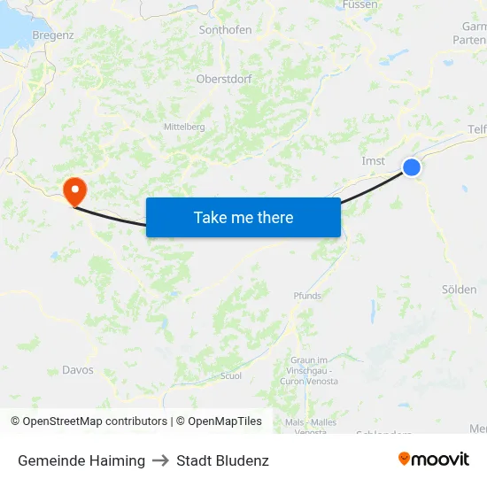 Gemeinde Haiming to Stadt Bludenz map