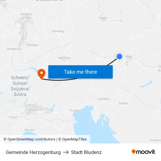Gemeinde Herzogenburg to Stadt Bludenz map