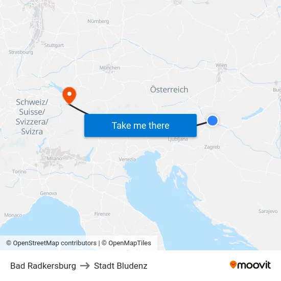 Bad Radkersburg to Stadt Bludenz map