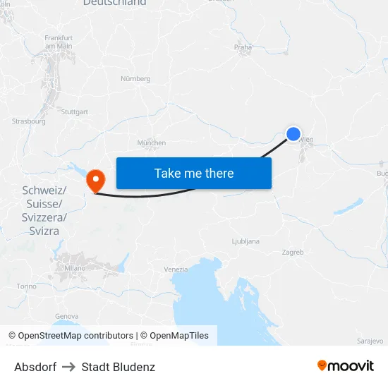 Absdorf to Stadt Bludenz map