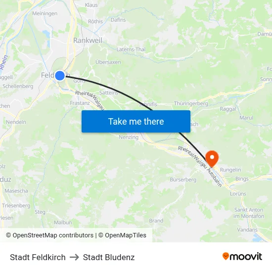 Stadt Feldkirch to Stadt Bludenz map