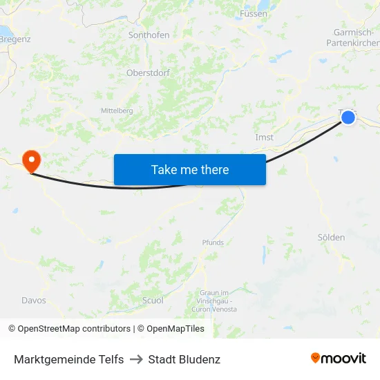 Marktgemeinde Telfs to Stadt Bludenz map