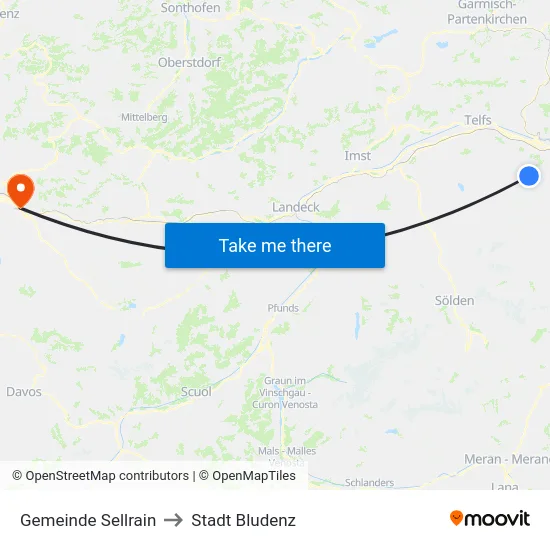 Gemeinde Sellrain to Stadt Bludenz map