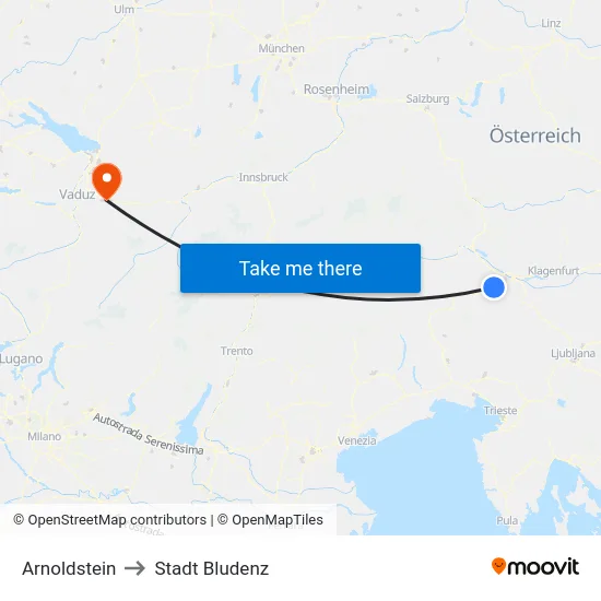 Arnoldstein to Stadt Bludenz map