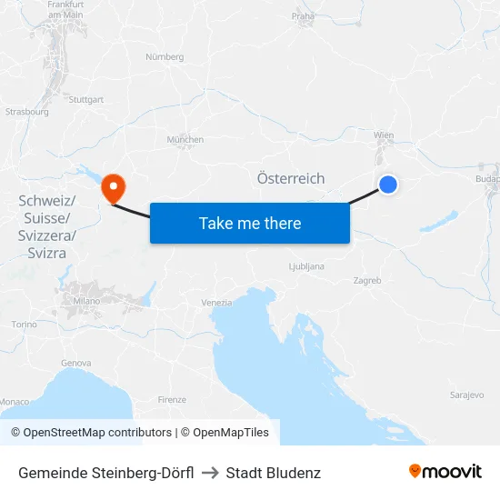 Gemeinde Steinberg-Dörfl to Stadt Bludenz map