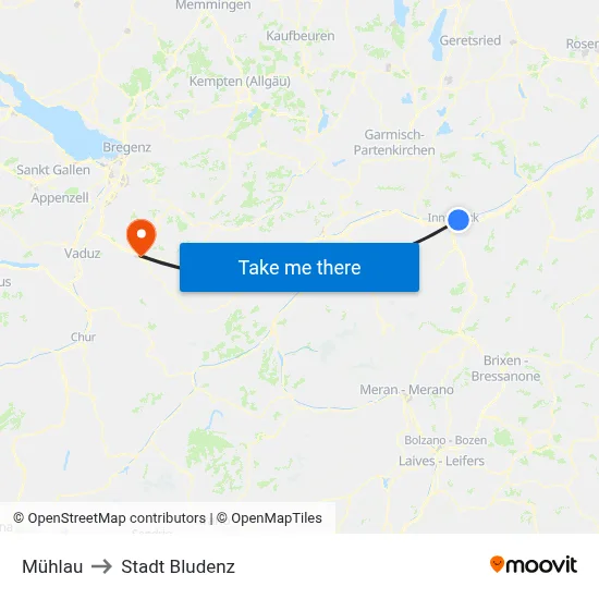 Mühlau to Stadt Bludenz map