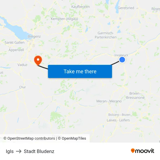 Igls to Stadt Bludenz map