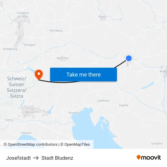 Josefstadt to Stadt Bludenz map
