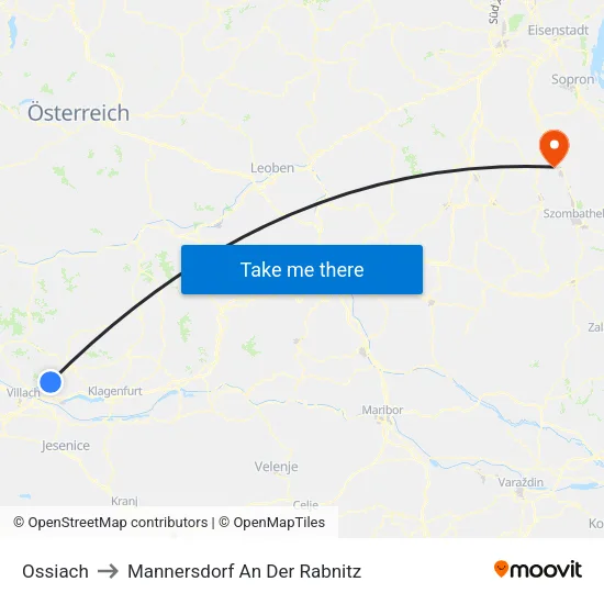 Ossiach to Mannersdorf An Der Rabnitz map