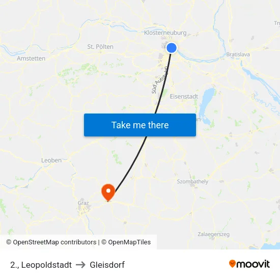 2., Leopoldstadt to Gleisdorf map