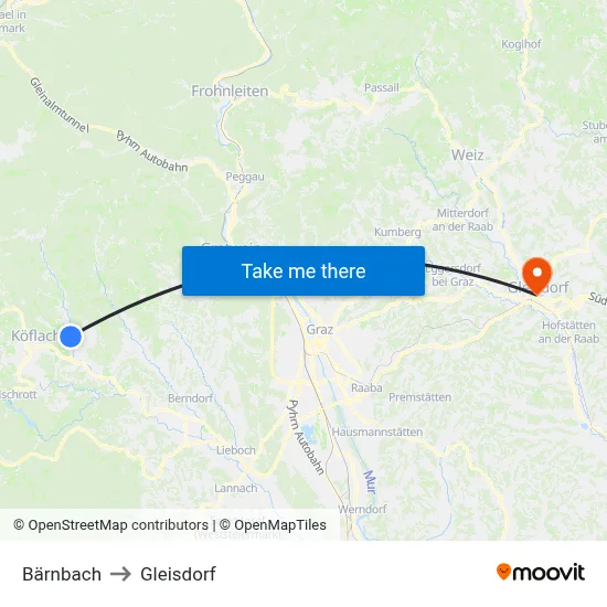 Bärnbach to Gleisdorf map