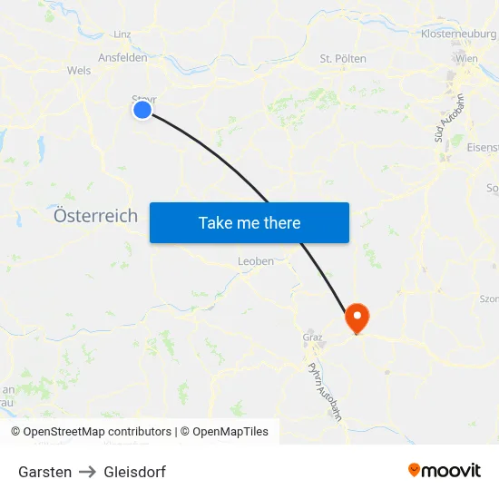 Garsten to Gleisdorf map