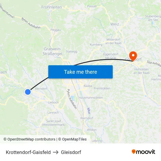 Krottendorf-Gaisfeld to Gleisdorf map