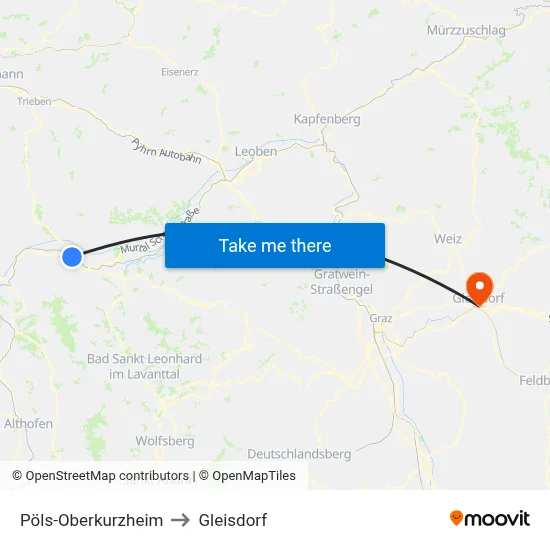 Pöls-Oberkurzheim to Gleisdorf map