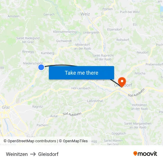 Weinitzen to Gleisdorf map