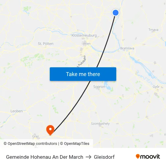 Gemeinde Hohenau An Der March to Gleisdorf map