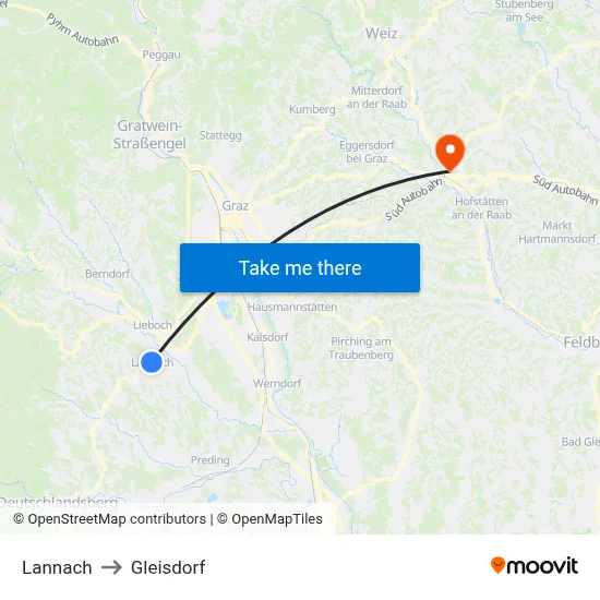 Lannach to Gleisdorf map
