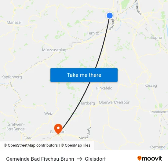 Gemeinde Bad Fischau-Brunn to Gleisdorf map