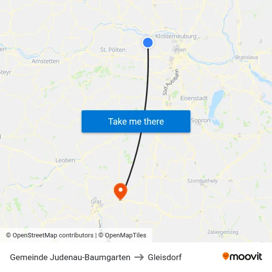 Gemeinde Judenau-Baumgarten to Gleisdorf map