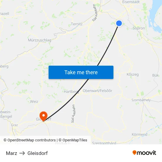Marz to Gleisdorf map