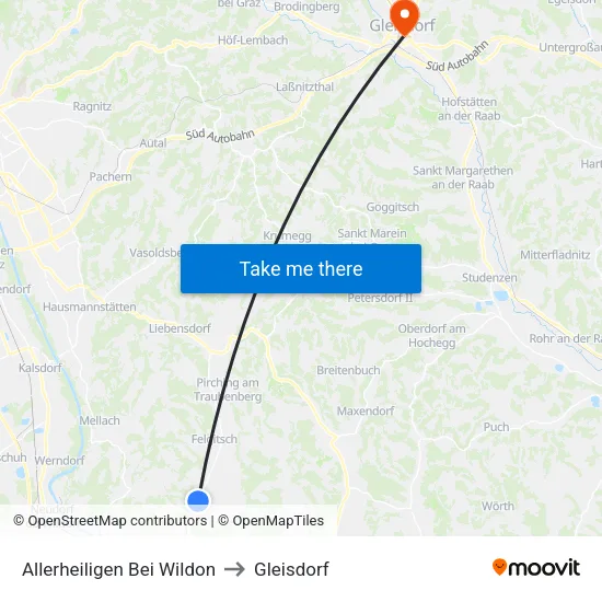 Allerheiligen Bei Wildon to Gleisdorf map