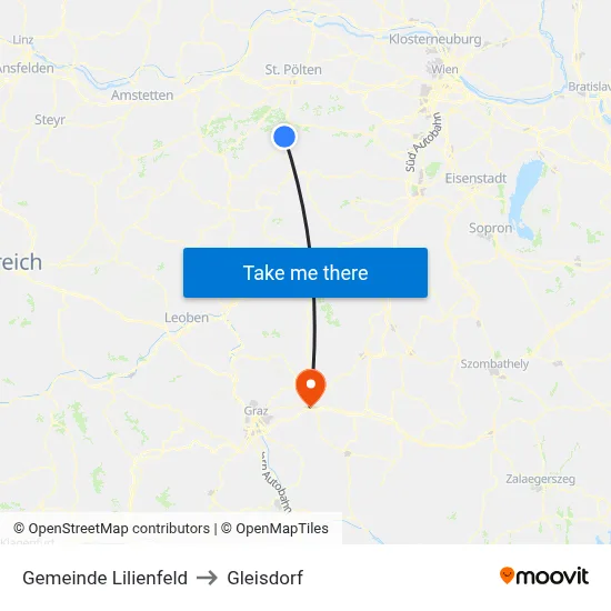 Gemeinde Lilienfeld to Gleisdorf map