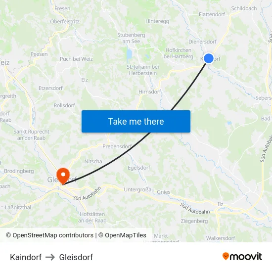 Kaindorf to Gleisdorf map