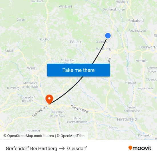 Grafendorf Bei Hartberg to Gleisdorf map