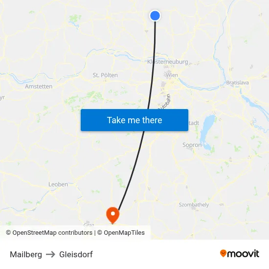Mailberg to Gleisdorf map