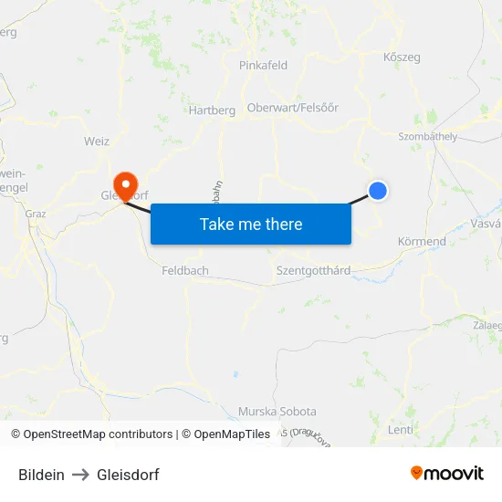 Bildein to Gleisdorf map