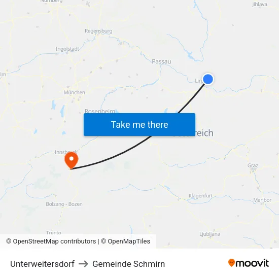Unterweitersdorf to Gemeinde Schmirn map