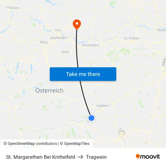 St. Margarethen Bei Knittelfeld to Tragwein map