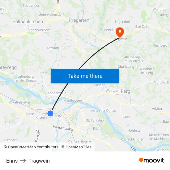 Enns to Tragwein map