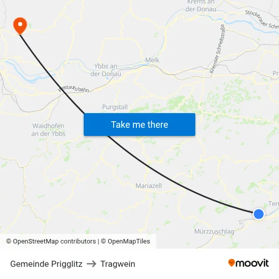Gemeinde Prigglitz to Tragwein map