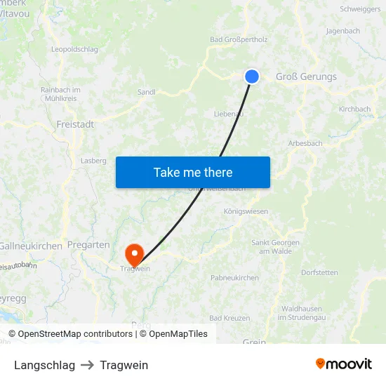 Langschlag to Tragwein map