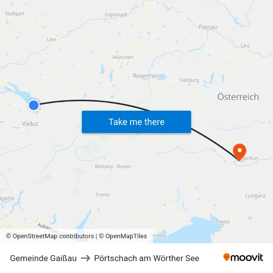 Gemeinde Gaißau to Pörtschach am Wörther See map