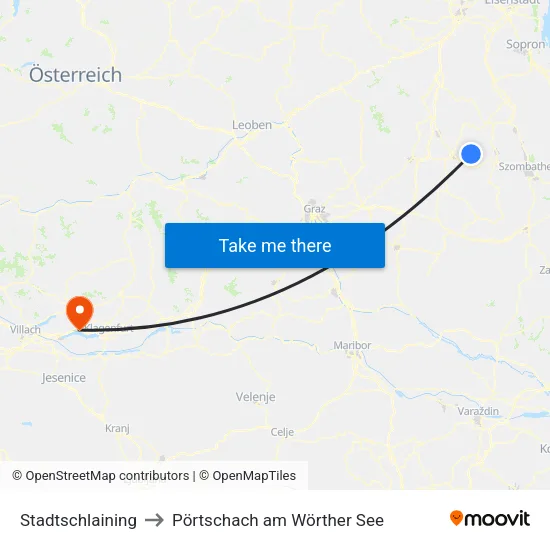 Stadtschlaining to Pörtschach am Wörther See map