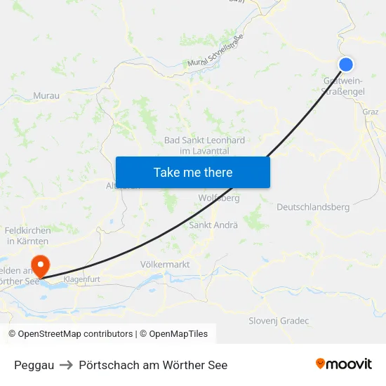 Peggau to Pörtschach am Wörther See map