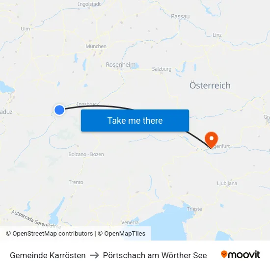 Gemeinde Karrösten to Pörtschach am Wörther See map